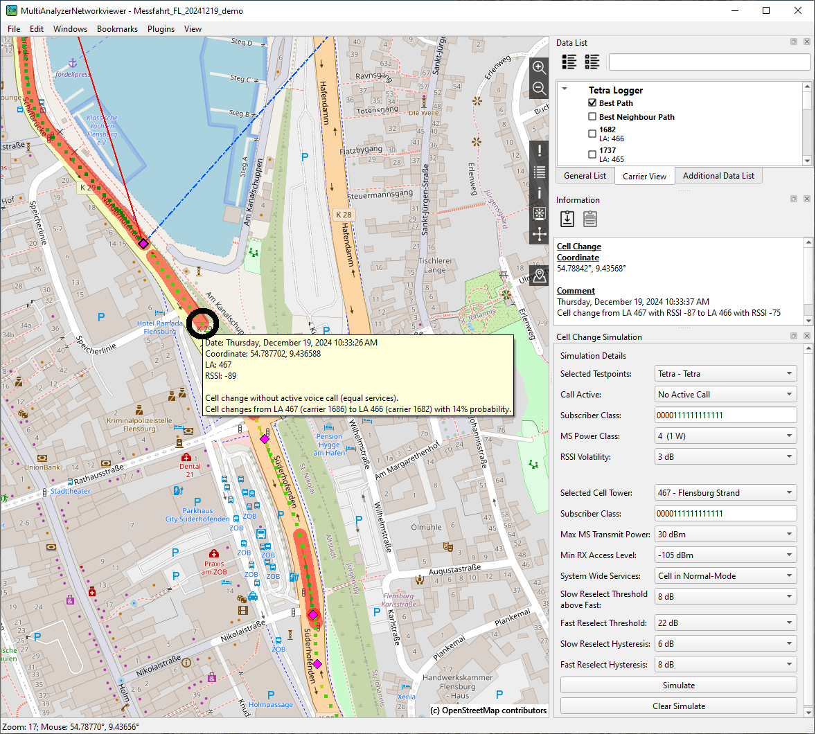Cell change simulation.